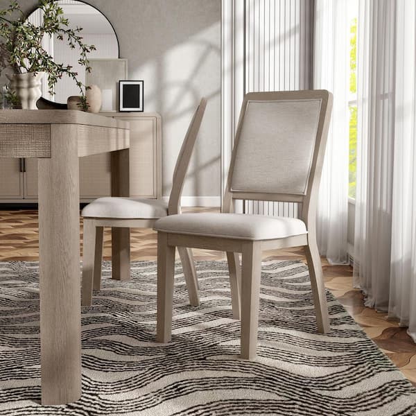 Renan Natural Oak Fabric Upholstered Dining Chairs with Soft Rounded Edges (Set of 2)
