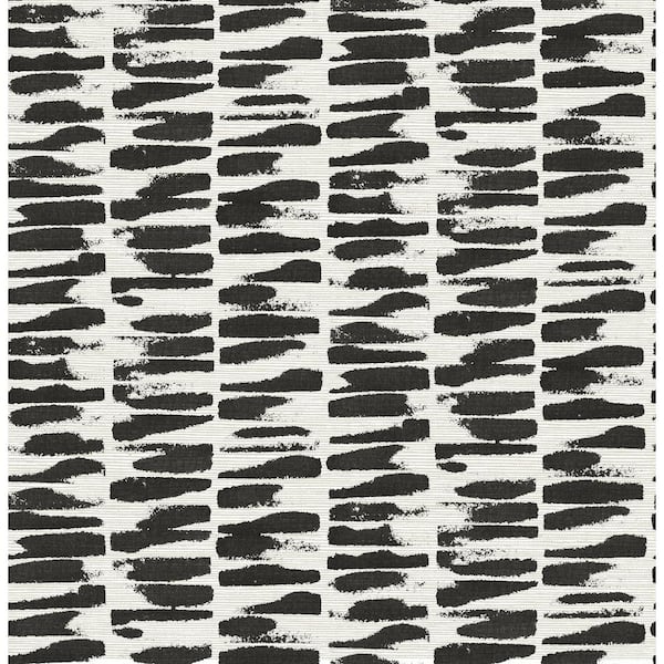 A-Street Prints Myrtle Black Abstract Stripe Textured Non Woven Wallpaper Sample