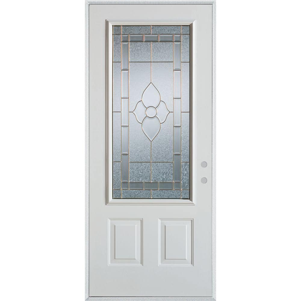 32 in. x 80 in. Traditional Brass 3/4 Lite 2-Panel Painted White Left-Hand Inswing Steel Prehung Front Door -  Stanley Doors, 1103E-D-32-L