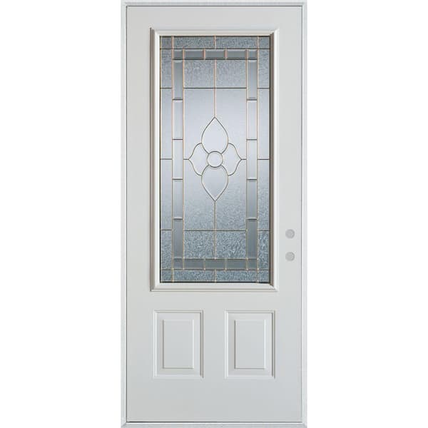 Stanley Doors 32 in. x 80 in. Traditional Brass 3/4 Lite 2-Panel Painted White Left-Hand Inswing Steel Prehung Front Door