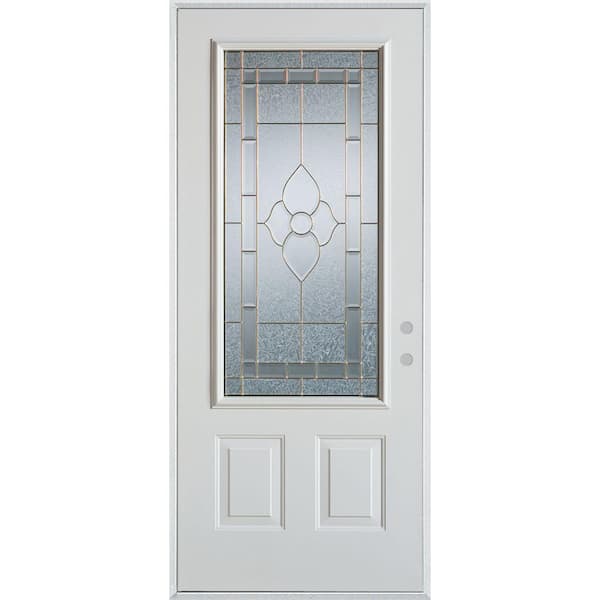Stanley Doors 36 in. x 80 in. Traditional Brass 3/4 Lite 2-Panel Prefinished White Left-Hand Inswing Steel Prehung Front Door