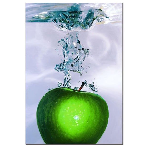 Trademark Fine Art "Apple Splash II" by Roderick Stevens Unframed Canvas Art Print 32 in. x 22 in.