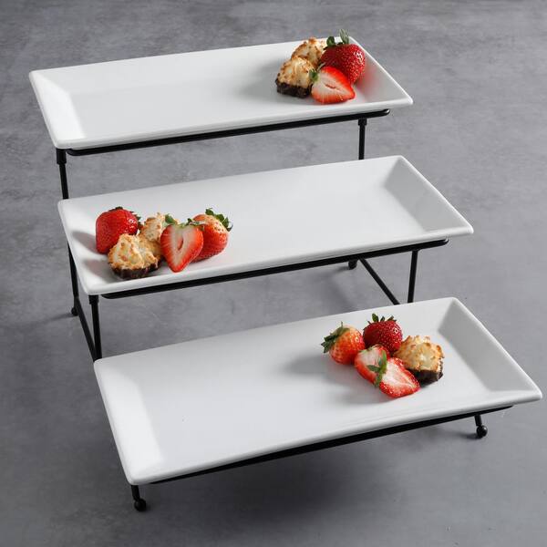 gibson elite gracious dining 3 tier plate set with metal stand