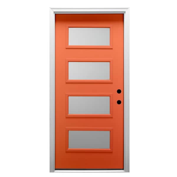 MMI DOOR 32 in. x 80 in. Celeste Left-Hand Inswing 4-Lite Frosted Painted Fiberglass Smooth Prehung Front Door 4-9/16 in. Frame