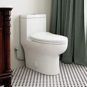 1-Piece 1.1/1.6 GPF High Efficiency Dual Flush Elongated Toilet in White with Soft Closed Seat