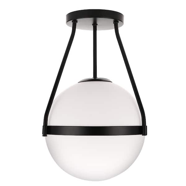 Briignite 10 in. 1-Light Black Globe Ceiling Light, Mid Century Modern Flush Mount with White Frosted Glass for Bedroom