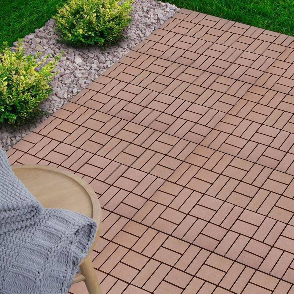 Brown 12" x 12" Waterproof Interlocking Deck Tiles 44-Pack
