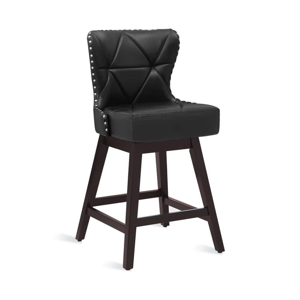 Zola 26" Black Faux Leather Swivel Bar Stools with Wood Frame (Set of 4)