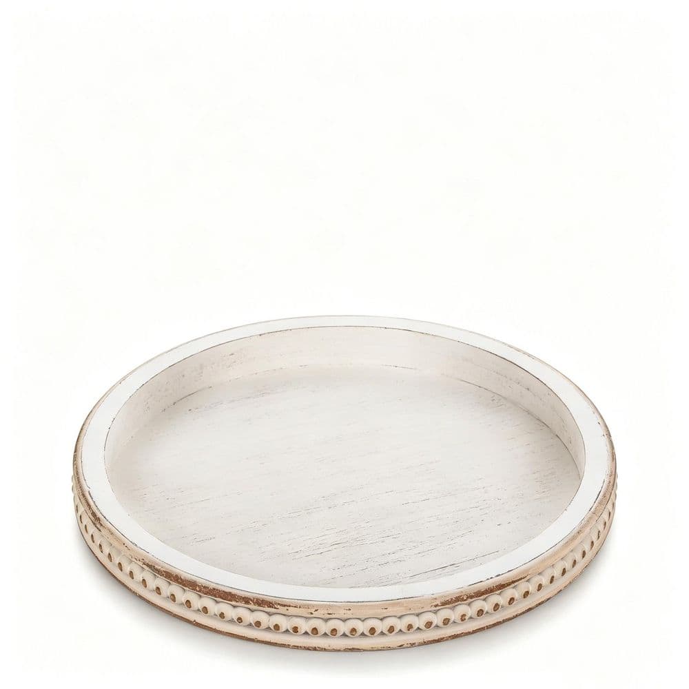White Wood Round Wooden Decorative Tray AV5LM8 - The Home Depot