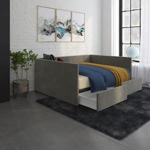 Mya Upholstered Gray Velvet Full Size Daybed with Storage
