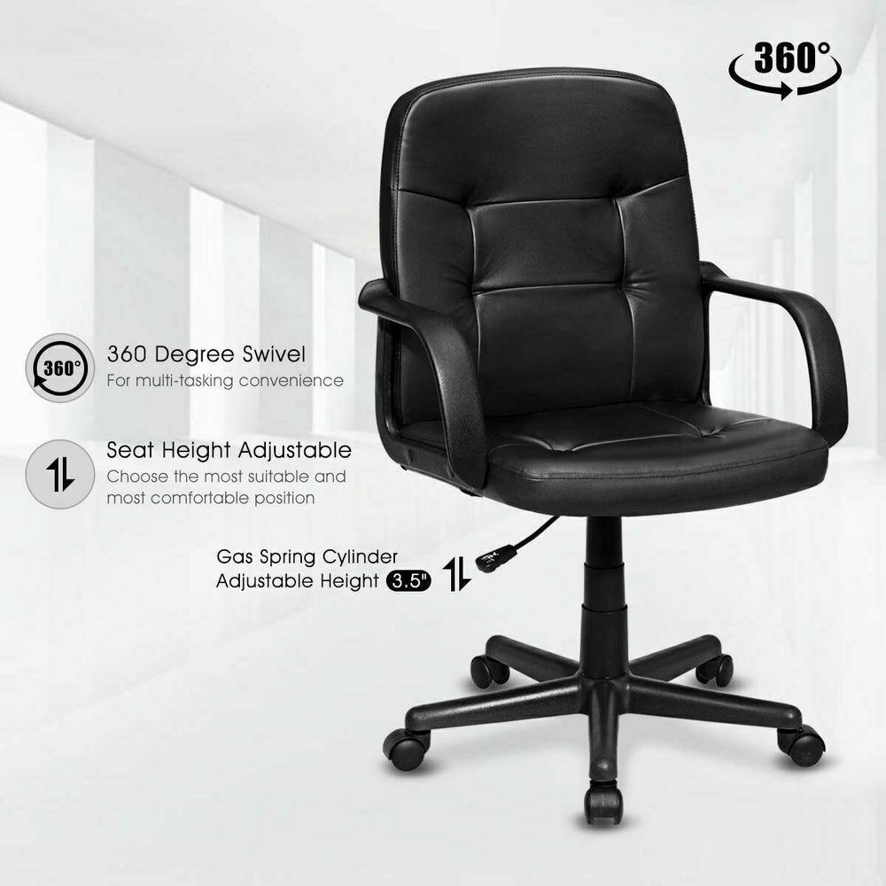 Modern High-Back Black Leather Swivel Task Office Chair
