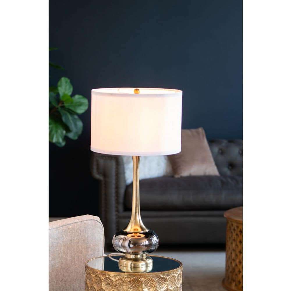 29 in. Gold Modern Integrated LED Crystal Drum Table Lamp for Living Room and Bedroom with White Metal Shade price history on PriceWatchPro