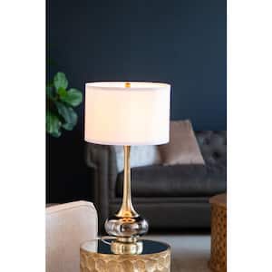 29 in. Gold Modern Integrated LED Crystal Drum Table Lamp for Living Room and Bedroom with White Metal Shade