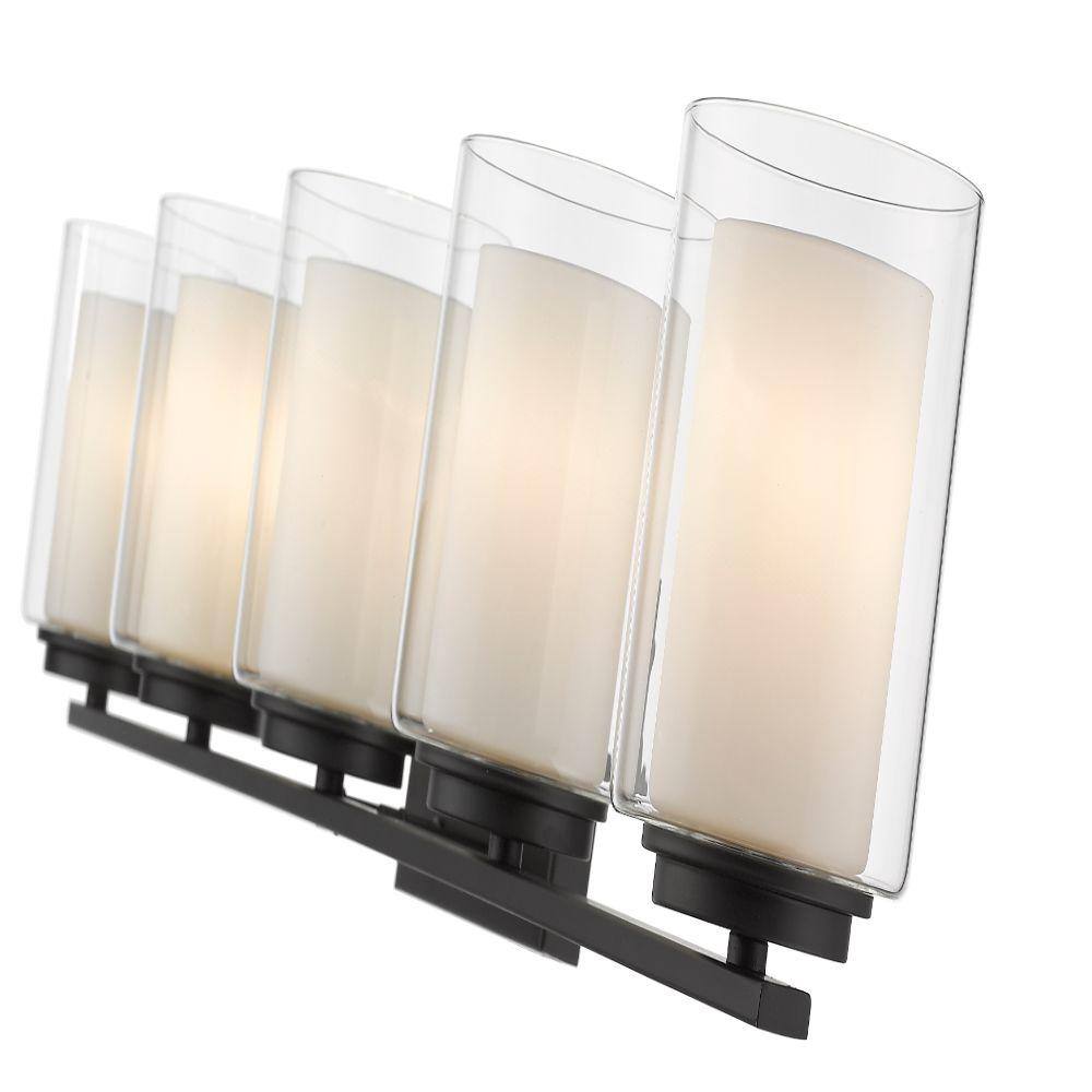 Matte Black 5-Light Cylinder Glass Vanity Light