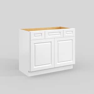 42 in. W x 21 in. D x 34.5 in. H in Traditional White Plywood Ready to Assemble Floor Vanity Sink Base Kitchen Cabinet