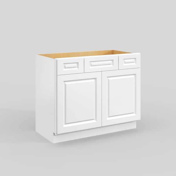 Unbranded 42 in. W x 21 in. D x 34.5 in. H in Traditional White Plywood Ready to Assemble Floor Vanity Sink Base Kitchen Cabinet