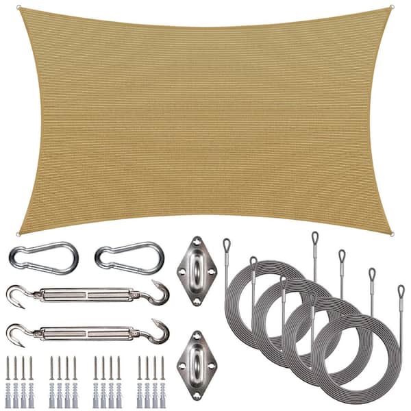 ROYAL SHADE 14 ft. x 16 ft. Rectangle Sun Shade Sail with Hardware Kit and Rope-Sand beige