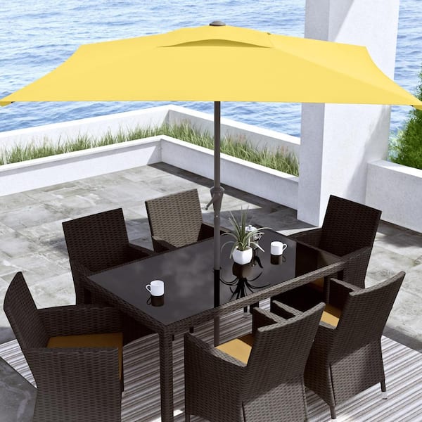 9 ft. Steel Market Square Tilting Patio Umbrella in Warm White