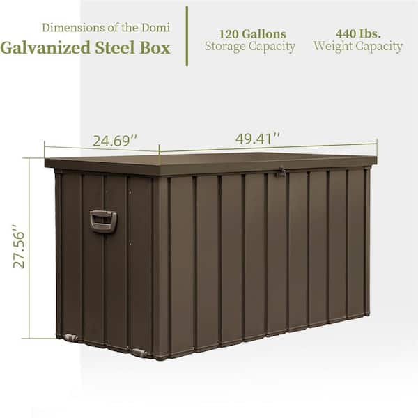 120 Gal. Brown Steel Outdoor Waterproof Storage Deck Box, Large