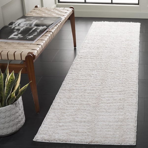 Rumi Shag 2 ft. x 5 ft. Ivory/Light Beige Striped Runner Rug