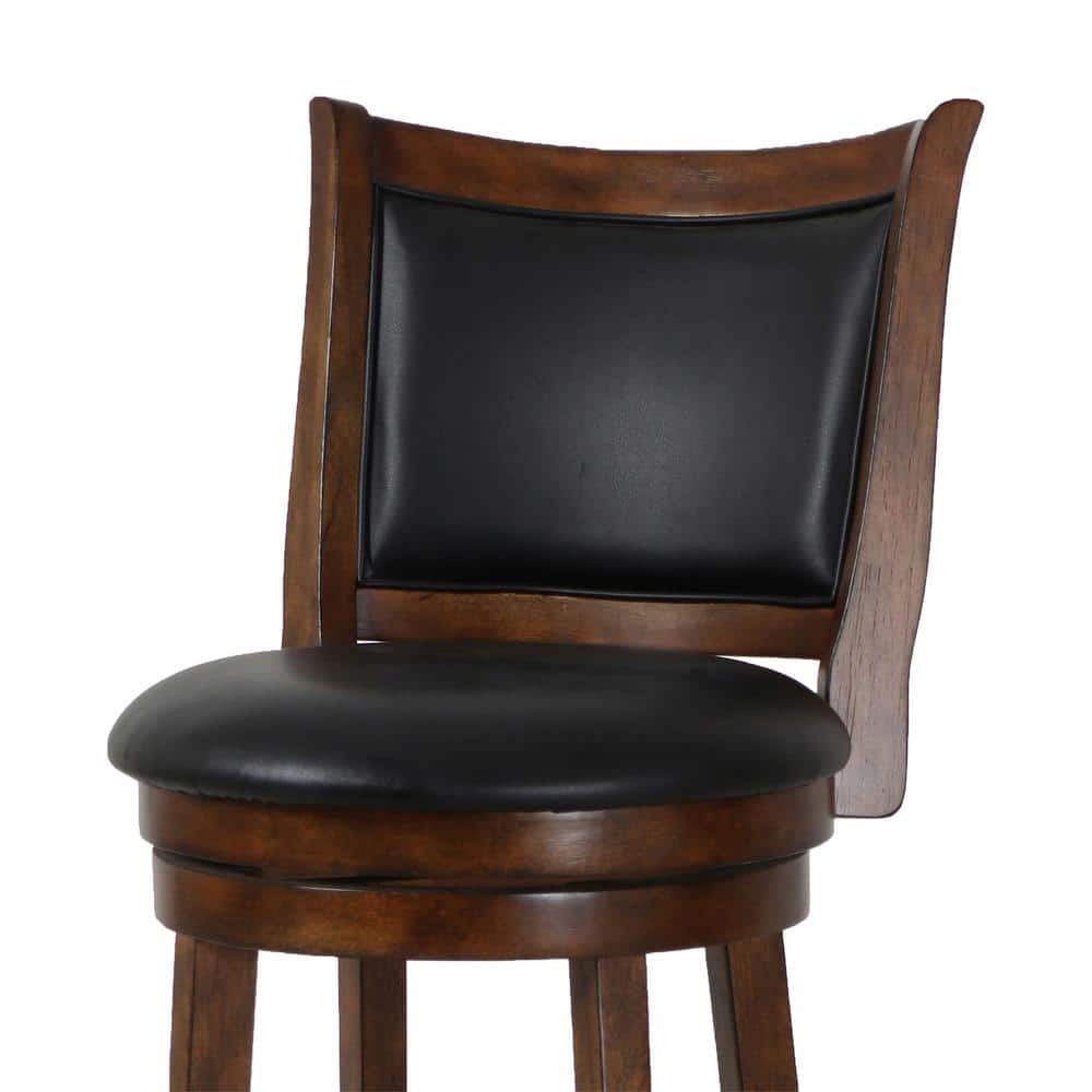 Traditional Bristol 29" Swivel Bar Stool in Black/Brown Leather and Wood