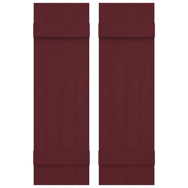 Builders Edge 14 in. W x 31 in. H Vinyl Exterior Joined Board and Batten Shutters Pair in Wineberry