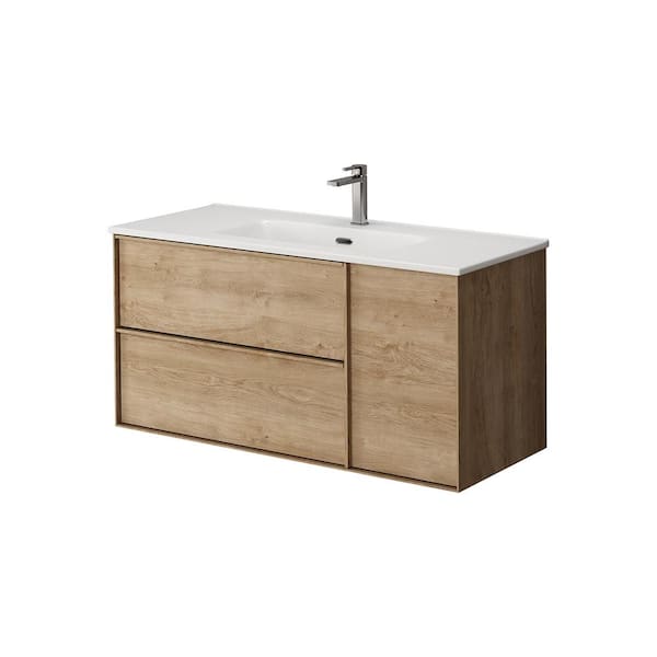 WS Bath Collections Palma 40 in. W x 18.1 in. D x 19.5 in. H Single Sink Wall Mounted Bath Vanity in Natural Oak with White Ceramic Top