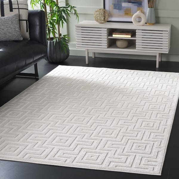 Stella Ivory 7 ft. x 7 ft. Solid High-Low Geometric Indoor/Outdoor Square Area Rug