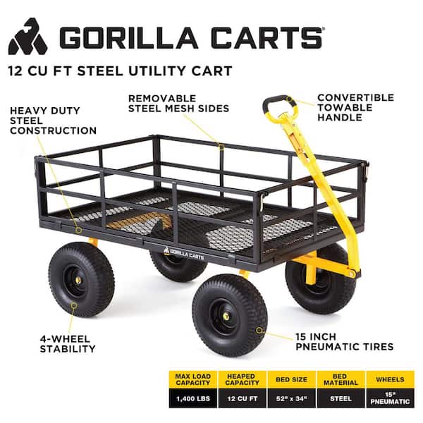 GORILLA CARTS 4 cu. ft. Metal Garden Utility Cart GCG-2140 - The Home Depot