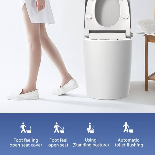 1-Piece 1.06 GPF Dual Flush U-Shaped Elongated LED Light Automatic Smart Toilet in White Seat Included