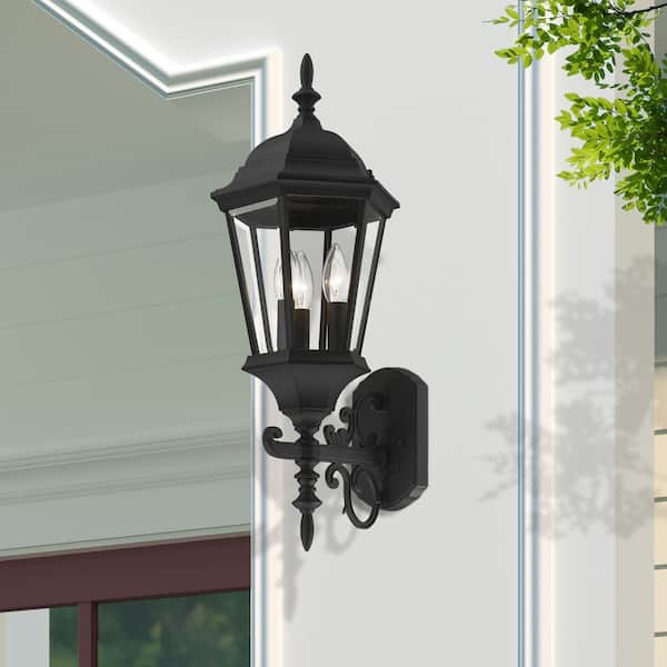 Hathshire 3 Light Textured Black Outdoor Wall Lantern