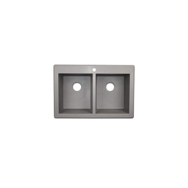 Swan Dual-Mount Granite 33 in. x 22 in. 1-Hole 50/50 Double Bowl Kitchen Sink in Metallico