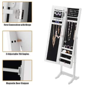 Jewelry White Mirrored Cabinet Armoire Organizer Storage Jewelry Box