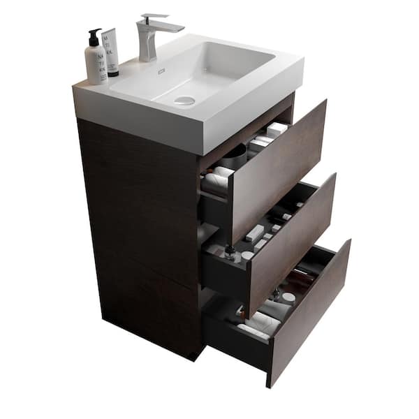 INSTER NOBLE 24 in. W x 18 in. D x 25 in. H Single Sink Freestanding Bath Vanity in Wood with White Solid Surface Top