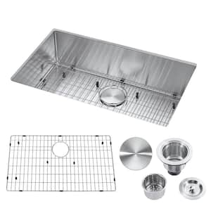 18-Gauge Stainless Steel 30 in. Single Bowl Undermount Kitchen Sink with Strainer and Bottom Grid