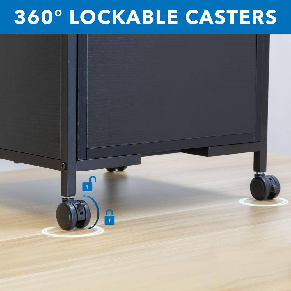 Black Mobile 2-Drawer Lockable File Pedestal with Open Shelf