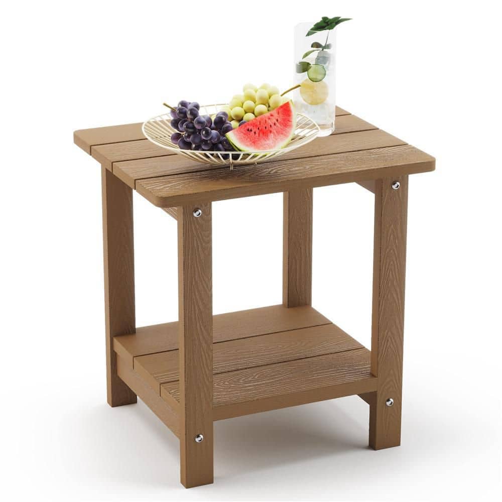 Dyiom Outdoor Side Table, 2Tier Brown Poly Plastic End Table Weather