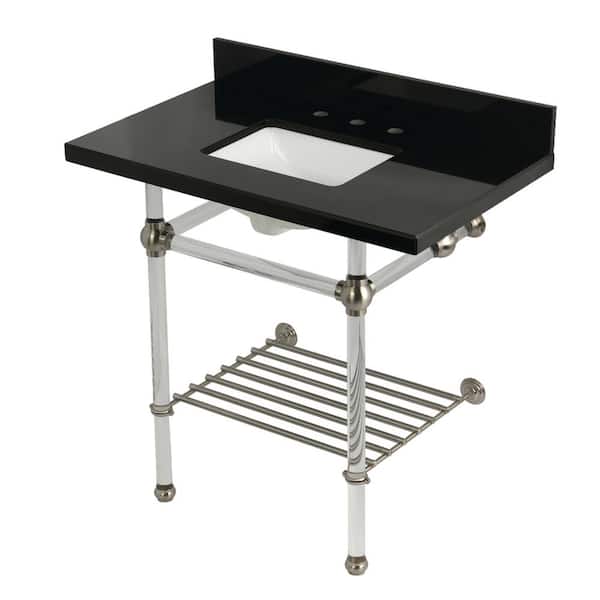 Kingston Brass Templeton 36 in. Granite Console Sink with Acrylic Legs in Black Granite/Brushed Nickel