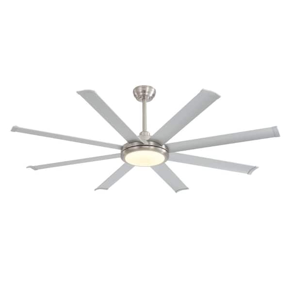 WINGBO 72 in. Indoor Brushed Nickel Standard Ceiling Fan with Integrated LED