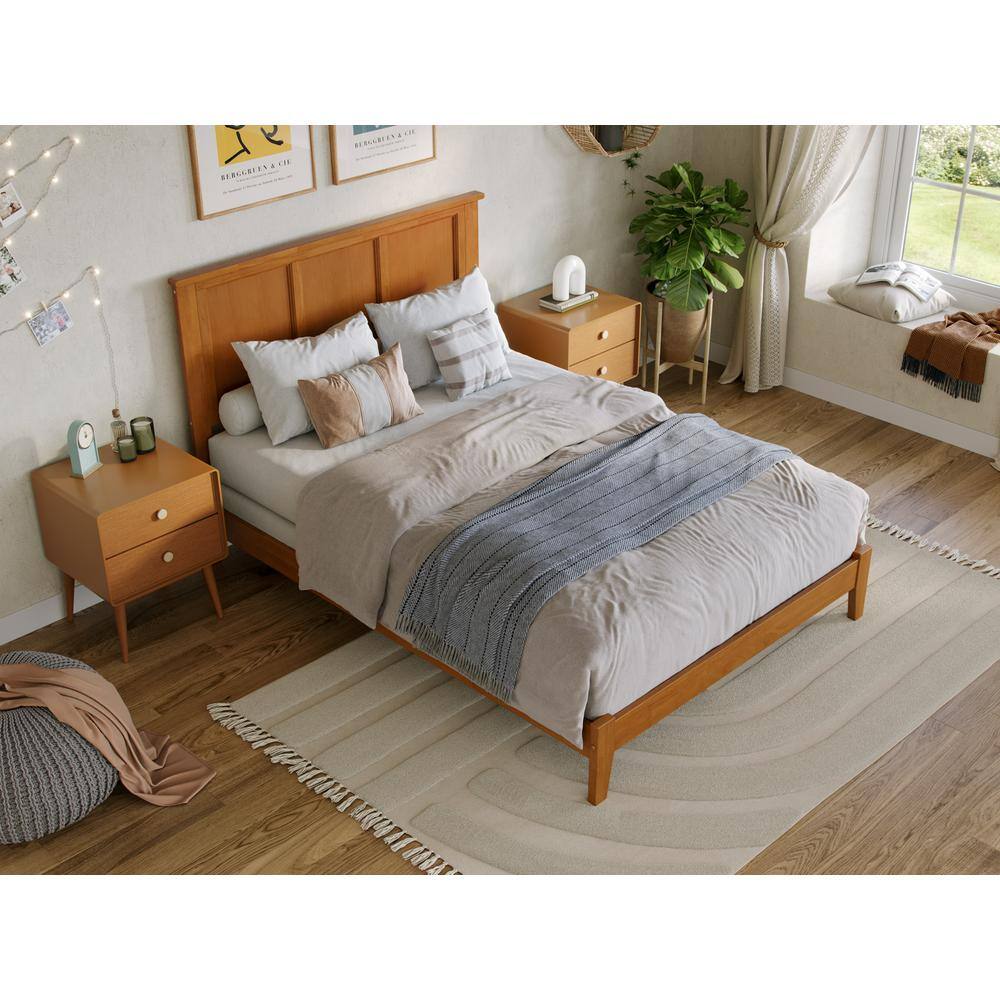 Madison Full Light Toffee Wood Upholstered Bed with Headboard