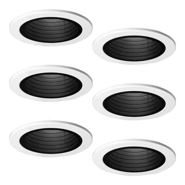 HALO E26 4 in. Black Recessed Lighting Plastic Step Baffle with White Trim Ring (6-Pack)