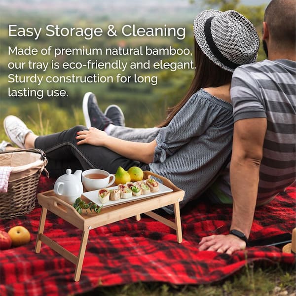 Elements Bamboo Bed Tray Breakfast Tray with Folding Legs Serving Tray TV Tray Table Portable Tray Eco Friendly Bamboo Tray 24.7x11.8x8.5
