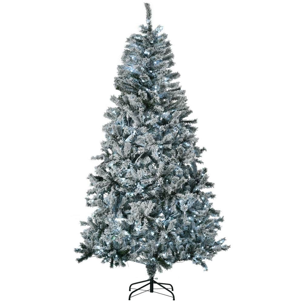 7.5 ft. Flocked Artificial Christmas Tree Arrangement with Cold White LED L