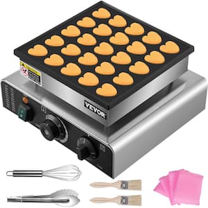 Waffle Cone Heart-Shaped 25 PCS Waffle Makers 850W Silver Mini Dutch Pancake Maker 11.8 in. x 12.6 in. x 7.1 in.