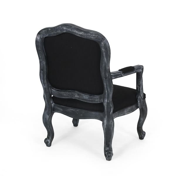 Noble House Huller Black and Gray Wood and Fabric Arm Chair (Set of 2)  105456 - The Home Depot
