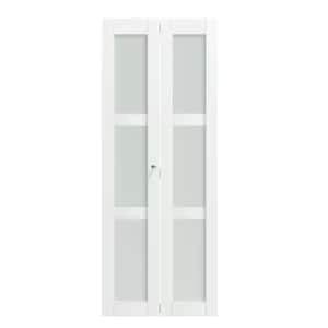 30 in x 80 in 3-Panel Frosted Glass Solid MDF Core White Finished MDF Bi-fold Doors With Hareware