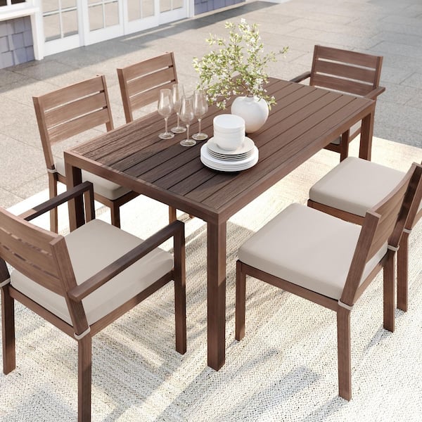 Bedford Brown Brushed Woodgrain Aluminum 60 in. Indoor-Outdoor Patio Table