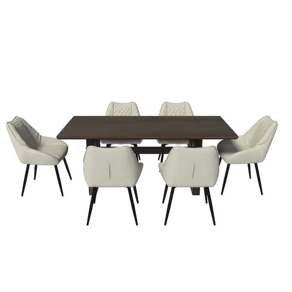 7-Piece Brown Table Fabric Chair Dining Set