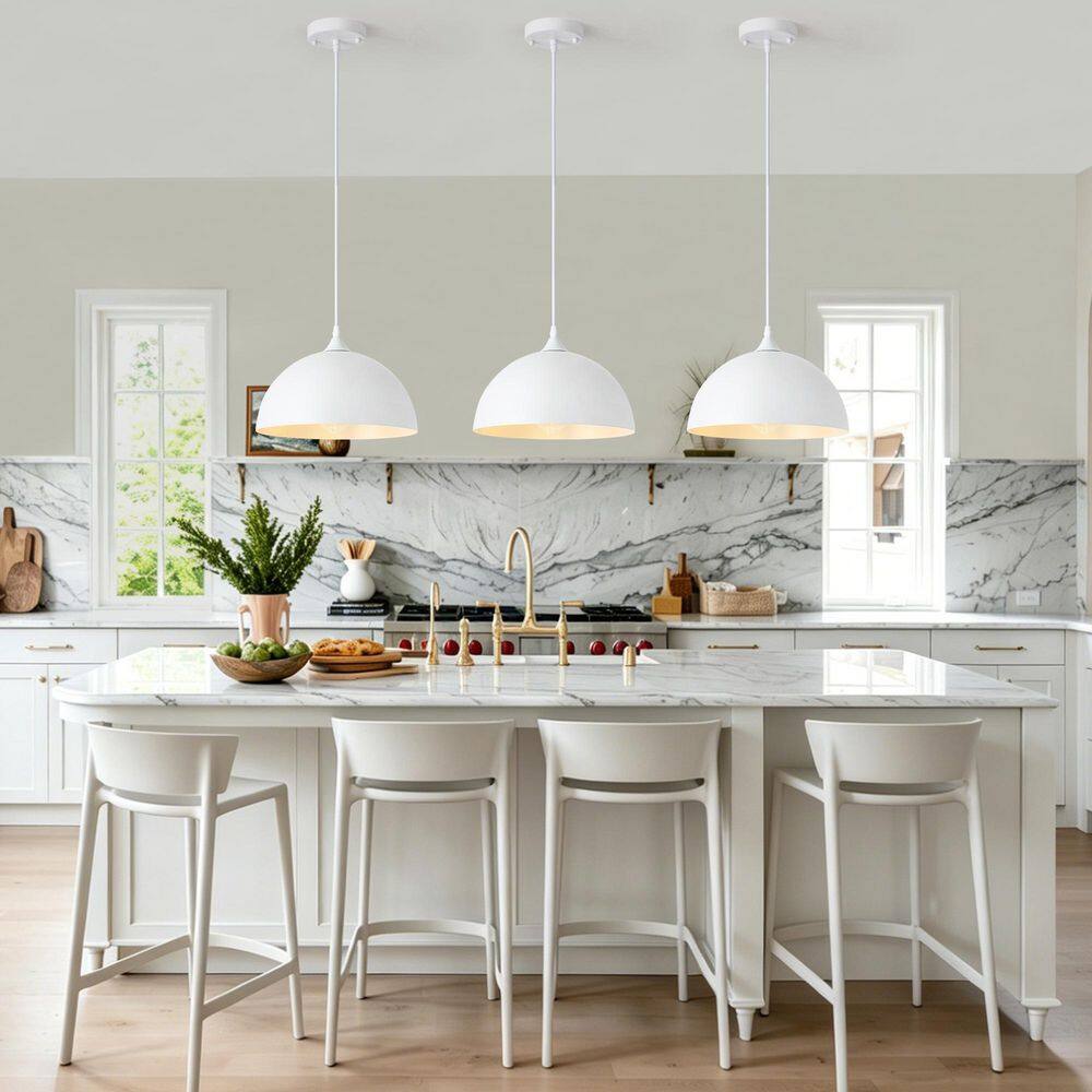 60-Watt 1 Light White Dome Pendant Light Set of 3 Hanging Light Fixture for Kitchen Island Foyer, No Bulbs Included price history on PriceWatchPro