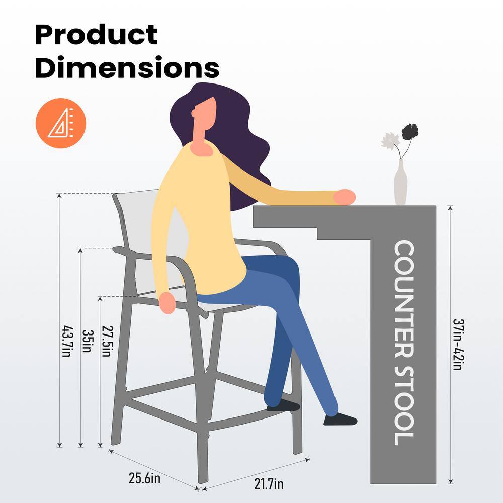 Espresso Aluminum Outdoor Counter Height Bar Stools with Textilene Fabric